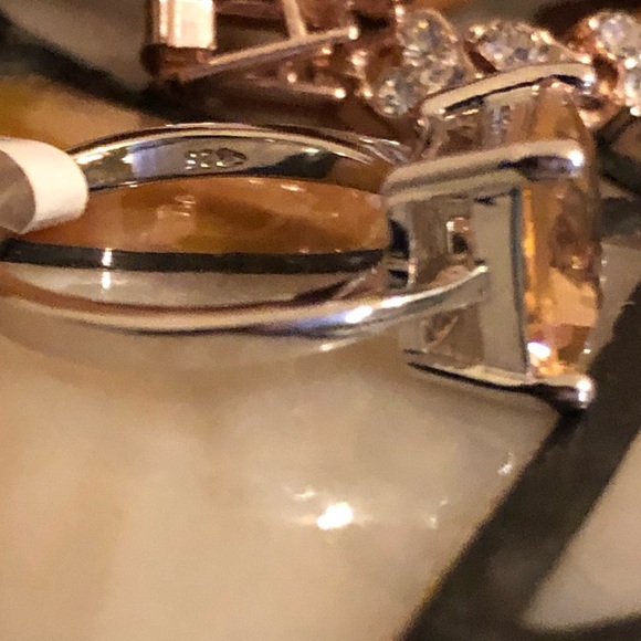 Rose Champagne Sterling Morganite & CZ Ring Square - Picture 7 of 9